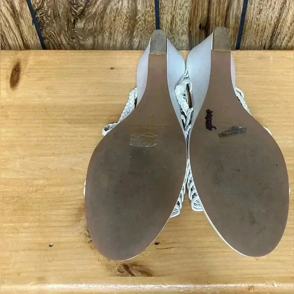 SIGERSON MORRISON White Braided Leather Strappy Wedge Sandal Sz 39 Shoes Maddie - Picture 9 of 10